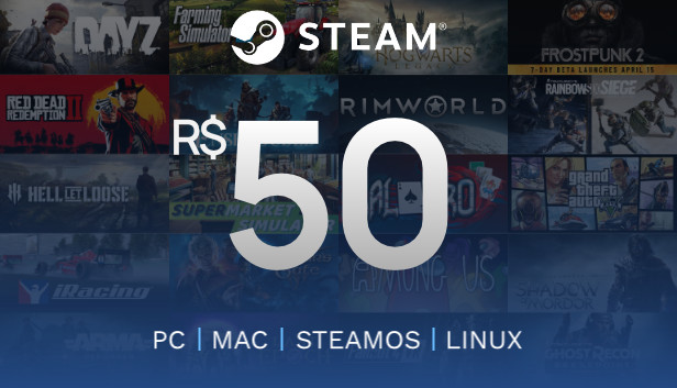 Steam R$50 - Gift Card Digital (PC)
