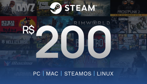 Steam R$200 - Gift Card Digital (PC)