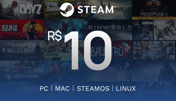 Steam R$10 - Gift Card Digital (PC)