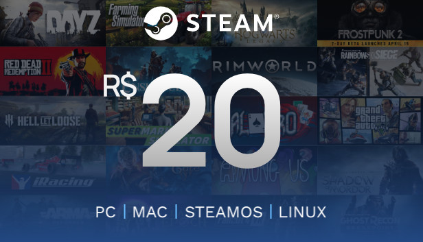 Steam R$20 - Gift Card Digital (PC)
